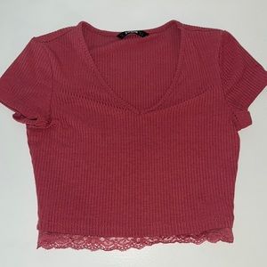 Pink Laced V Neck Top